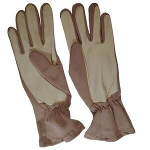 Vintage Trophy Brand Gloves – Medium – Made in USA – Tan Fabric & Leather – NIP
